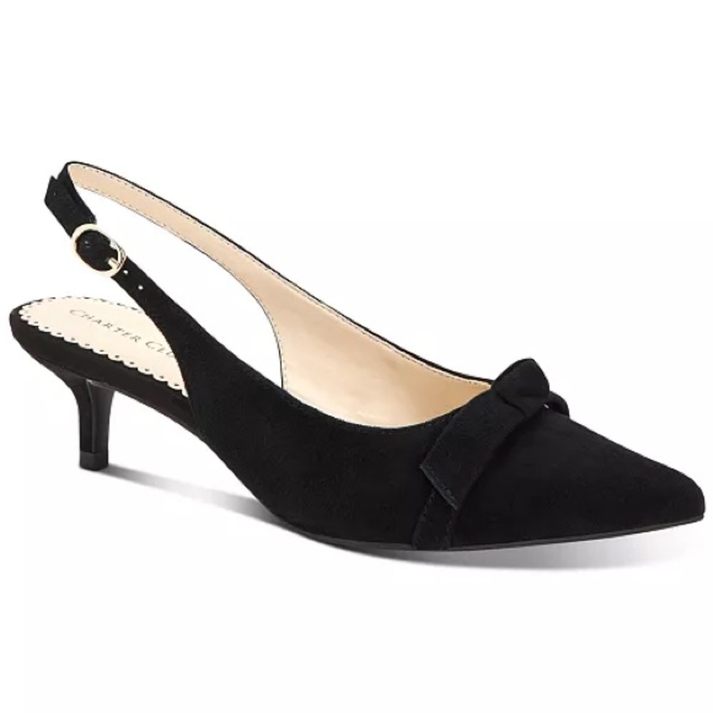 CHARTER CLUB— GIVANNA SUEDE KITTEN SLINGBACK HEELS
